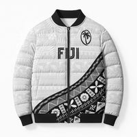 Custom Fijian Rugby Bomber Puffer Jacket Tapa Pattern and Palm Tree Tribal