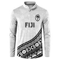 Custom Fijian Rugby Button Sweatshirt Tapa Pattern and Palm Tree Tribal