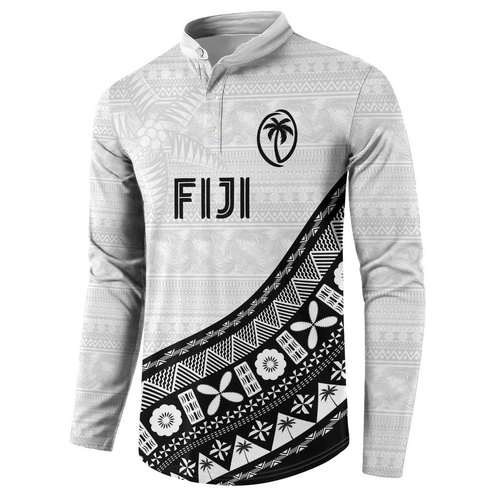 Custom Fijian Rugby Button Sweatshirt Tapa Pattern and Palm Tree Tribal