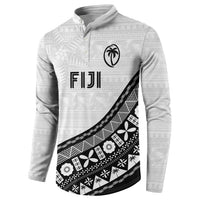 Custom Fijian Rugby Button Sweatshirt Tapa Pattern and Palm Tree Tribal