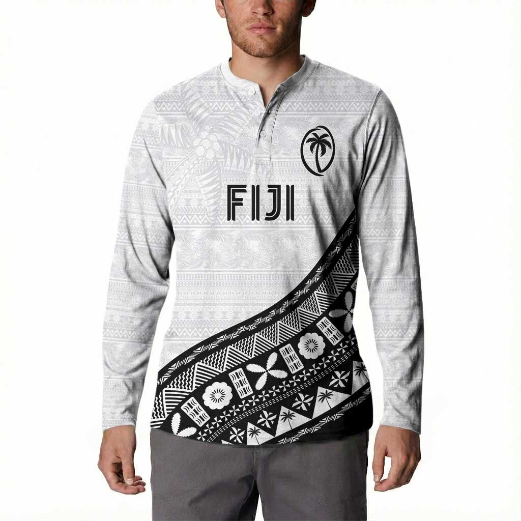 Custom Fijian Rugby Button Sweatshirt Tapa Pattern and Palm Tree Tribal