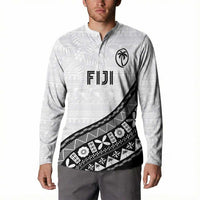 Custom Fijian Rugby Button Sweatshirt Tapa Pattern and Palm Tree Tribal