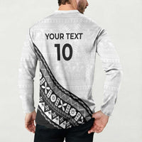 Custom Fijian Rugby Button Sweatshirt Tapa Pattern and Palm Tree Tribal