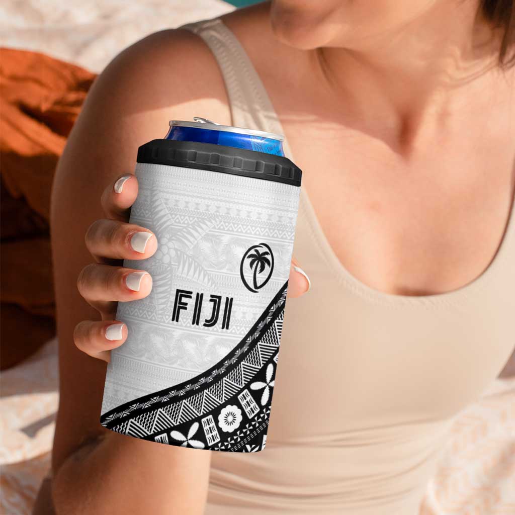 Custom Fijian Rugby 4 in 1 Can Cooler Tumbler Tapa Pattern and Palm Tree Tribal