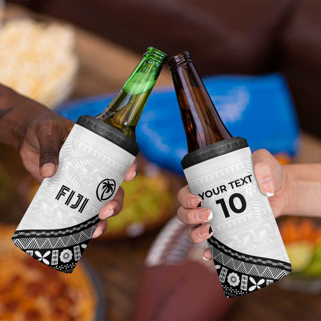 Custom Fijian Rugby 4 in 1 Can Cooler Tumbler Tapa Pattern and Palm Tree Tribal