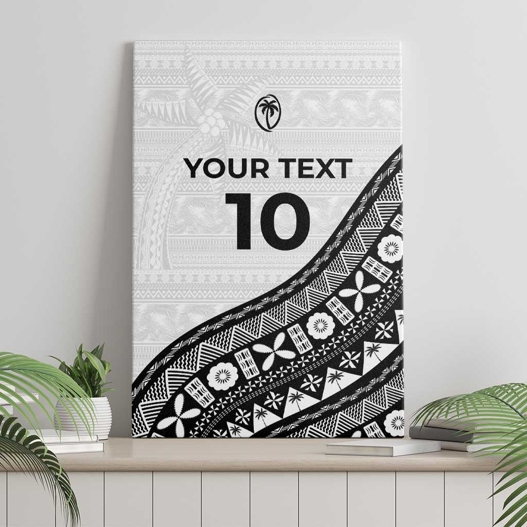 Custom Fijian Rugby Canvas Wall Art Tapa Pattern and Palm Tree Tribal