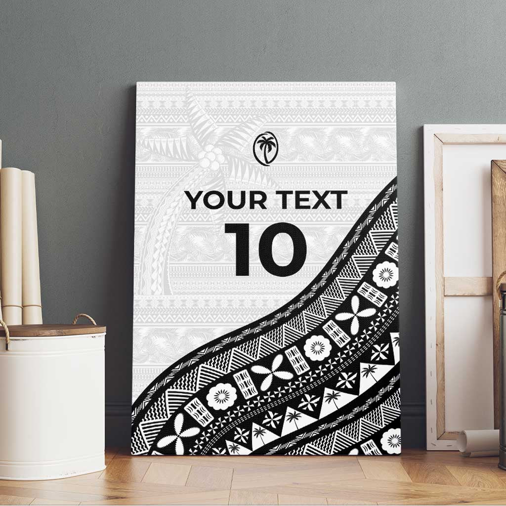 Custom Fijian Rugby Canvas Wall Art Tapa Pattern and Palm Tree Tribal