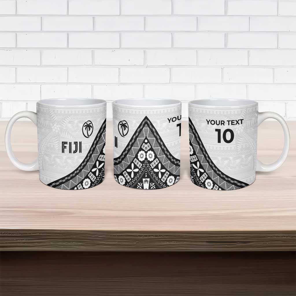 Custom Fijian Rugby Ceramic Mug Tapa Pattern and Palm Tree Tribal