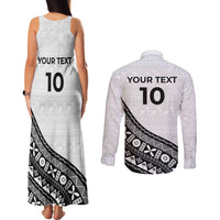 Custom Fijian Rugby Couples Matching Tank Maxi Dress and Long Sleeve Button Shirt Tapa Pattern and Palm Tree Tribal LT03 - Polynesian Pride