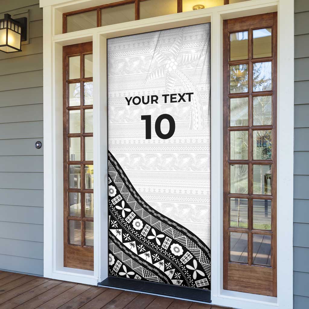 Custom Fijian Rugby Door Cover Tapa Pattern and Palm Tree Tribal