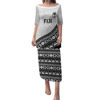 Custom Fijian Rugby Family Matching Puletasi and Hawaiian Shirt Tapa Pattern and Palm Tree Tribal LT03 Mom's Dress White - Polynesian Pride