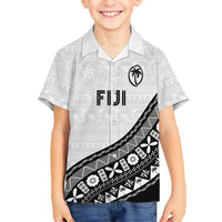 Custom Fijian Rugby Family Matching Puletasi and Hawaiian Shirt Tapa Pattern and Palm Tree Tribal LT03 Son's Shirt White - Polynesian Pride