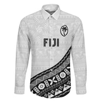 Custom Fijian Rugby Family Matching Short Sleeve Bodycon Dress and Hawaiian Shirt Tapa Pattern and Palm Tree Tribal LT03 Dad's Shirt - Long Sleeve White - Polynesian Pride