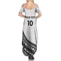 Custom Fijian Rugby Family Matching Summer Maxi Dress and Hawaiian Shirt Tapa Pattern and Palm Tree Tribal