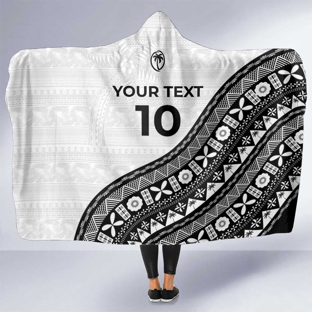 Custom Fijian Rugby Hooded Blanket Tapa Pattern and Palm Tree Tribal