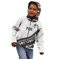 Custom Fijian Rugby Kid Hoodie Tapa Pattern and Palm Tree Tribal