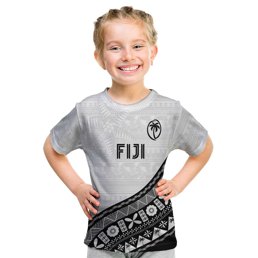Custom Fijian Rugby Kid T Shirt Tapa Pattern and Palm Tree Tribal