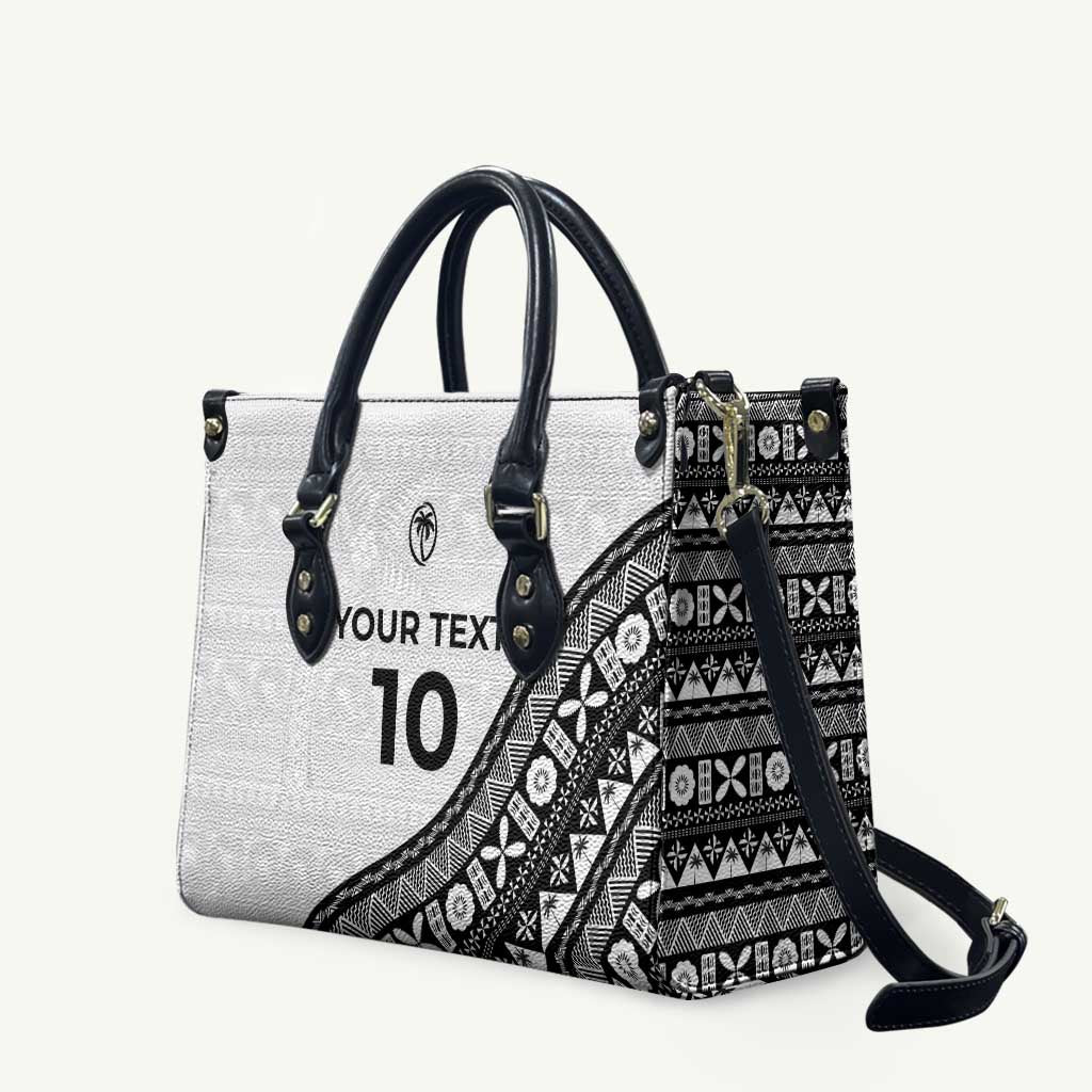 Custom Fijian Rugby Leather Bag Tapa Pattern and Palm Tree Tribal