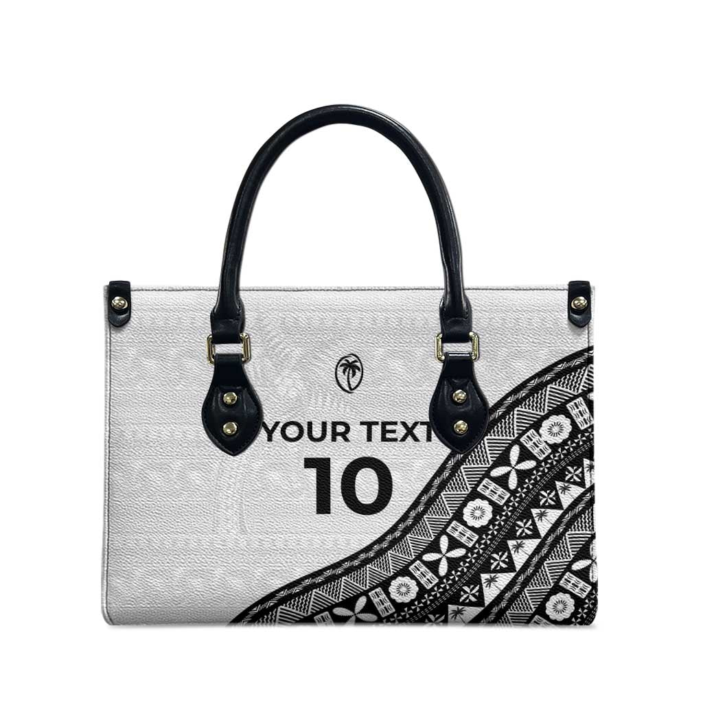 Custom Fijian Rugby Leather Bag Tapa Pattern and Palm Tree Tribal