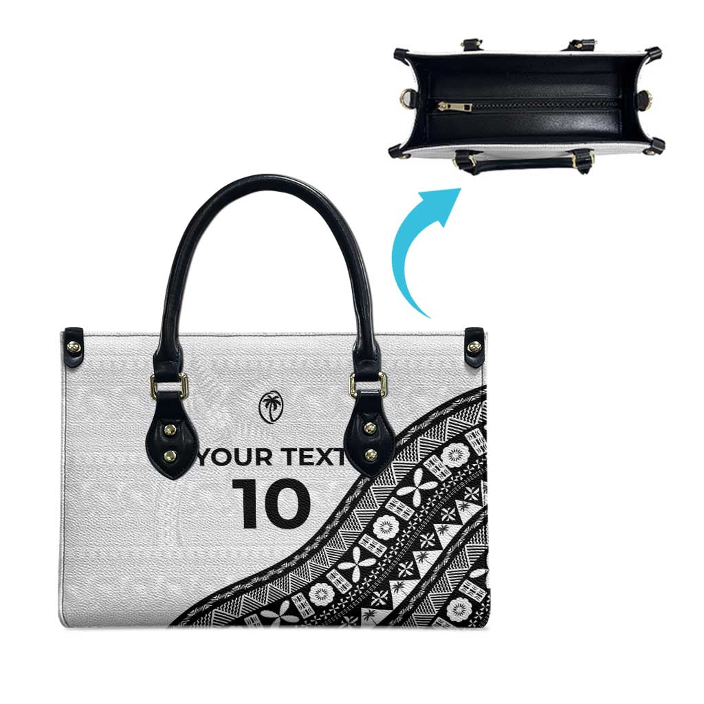 Custom Fijian Rugby Leather Bag Tapa Pattern and Palm Tree Tribal