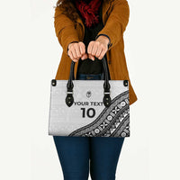 Custom Fijian Rugby Leather Bag Tapa Pattern and Palm Tree Tribal