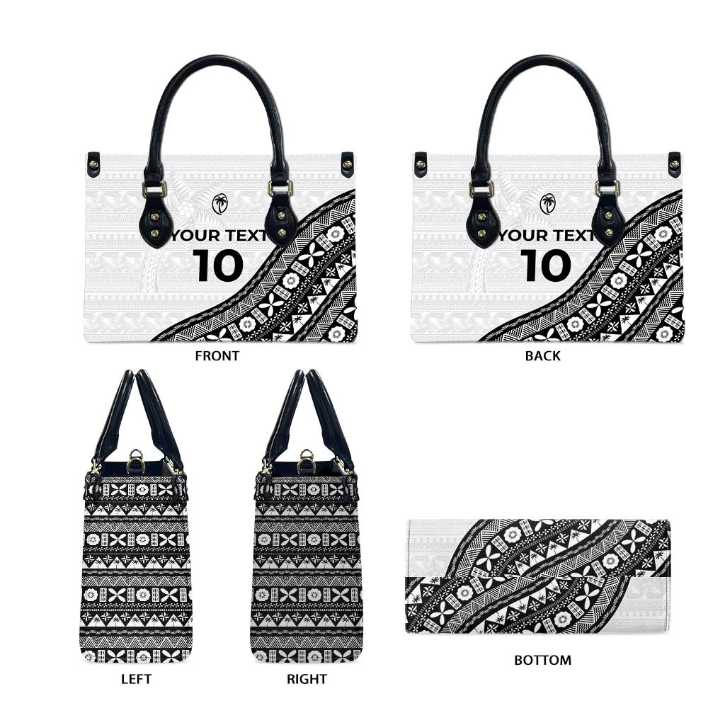 Custom Fijian Rugby Leather Bag Tapa Pattern and Palm Tree Tribal