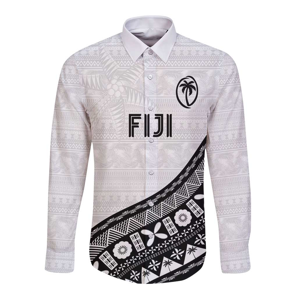 Custom Fijian Rugby Long Sleeve Button Shirt Tapa Pattern and Palm Tree Tribal