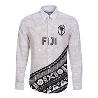 Custom Fijian Rugby Long Sleeve Button Shirt Tapa Pattern and Palm Tree Tribal