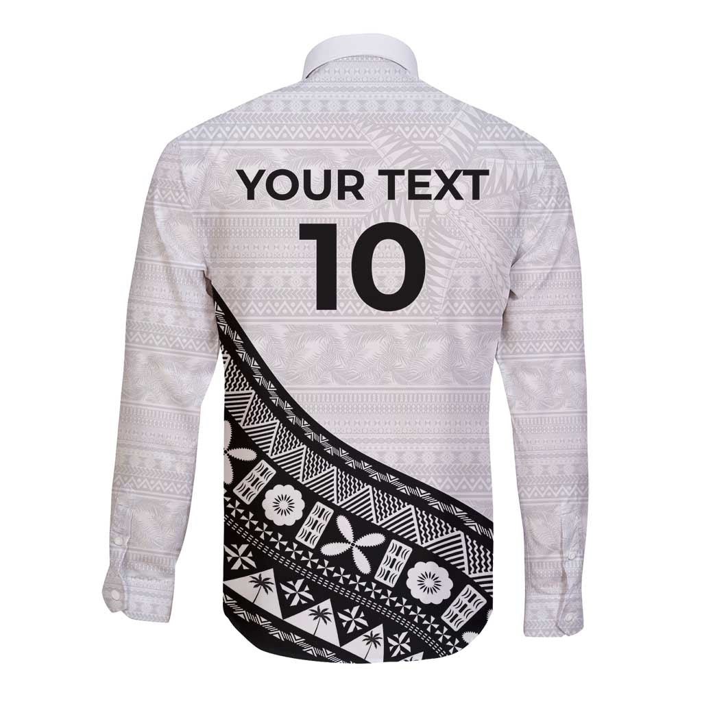 Custom Fijian Rugby Long Sleeve Button Shirt Tapa Pattern and Palm Tree Tribal