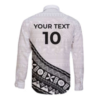 Custom Fijian Rugby Long Sleeve Button Shirt Tapa Pattern and Palm Tree Tribal