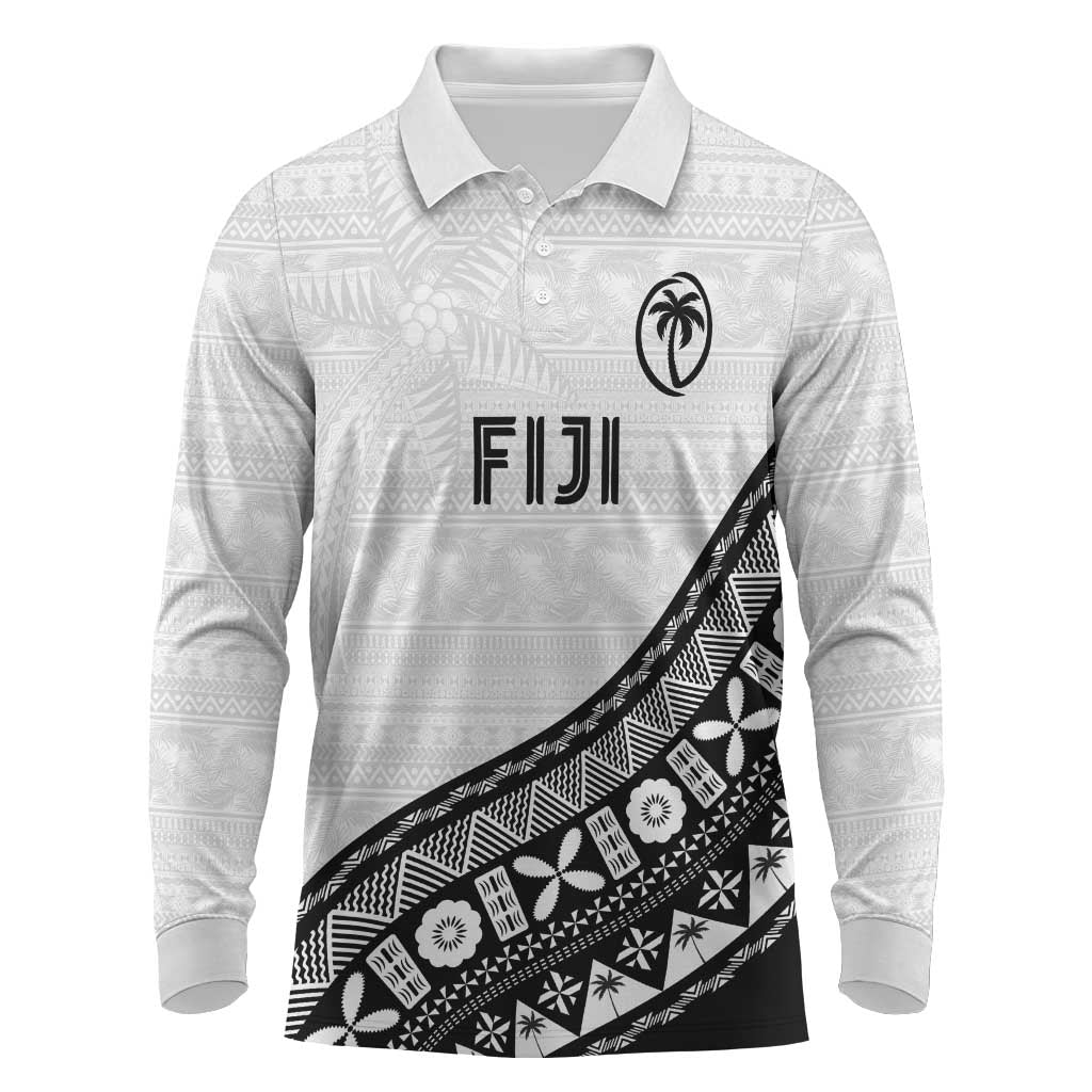 Custom Fijian Rugby Long Sleeve Polo Shirt Tapa Pattern and Palm Tree Tribal