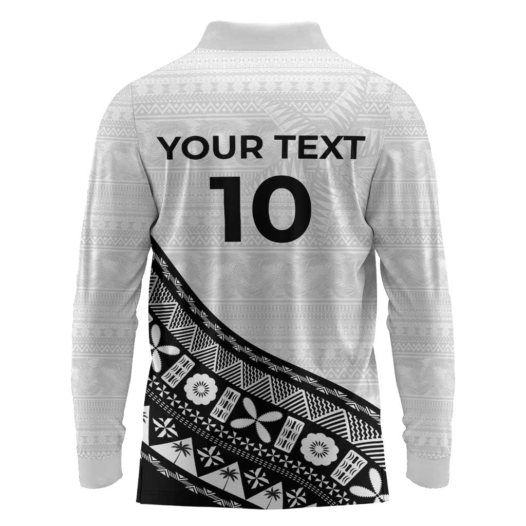 Custom Fijian Rugby Long Sleeve Polo Shirt Tapa Pattern and Palm Tree Tribal