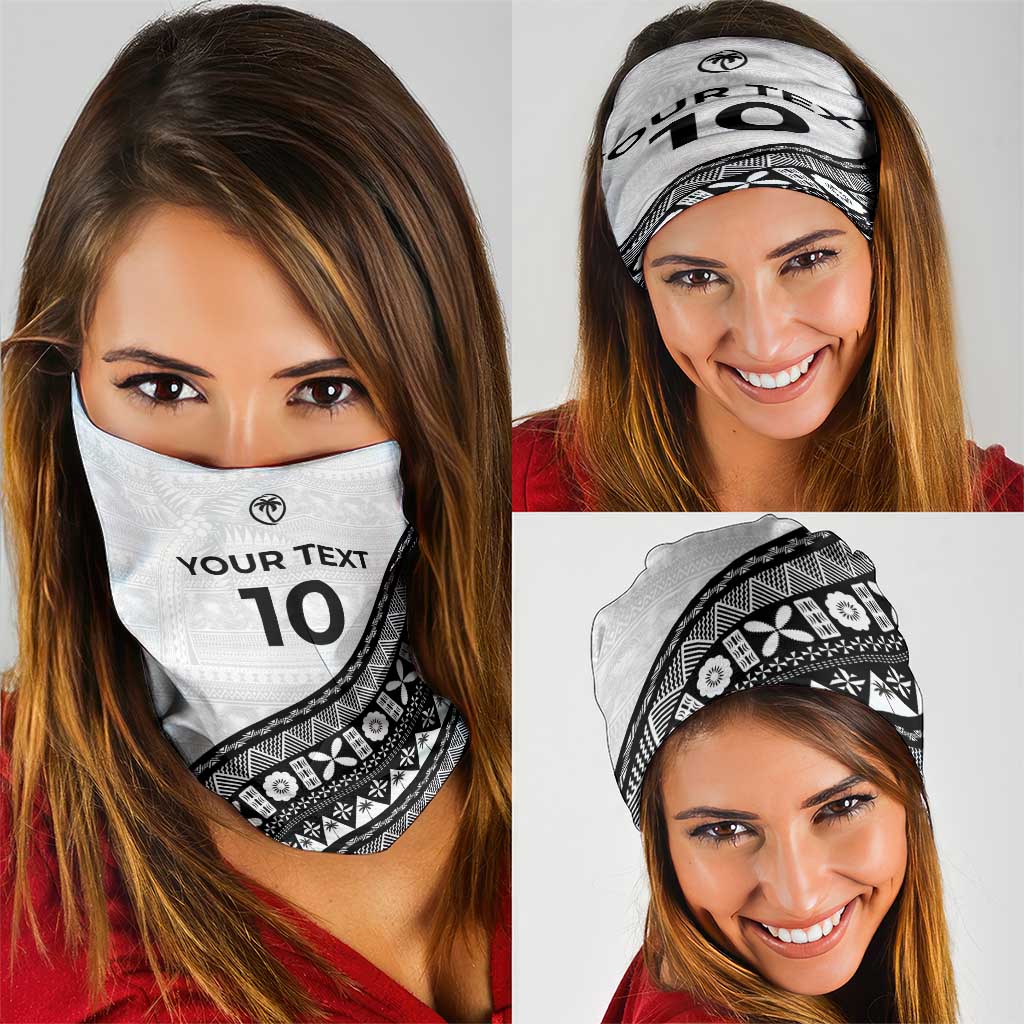 Custom Fijian Rugby Neck Gaiter Tapa Pattern and Palm Tree Tribal
