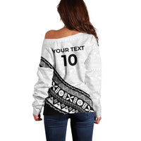 Custom Fijian Rugby Off Shoulder Sweater Tapa Pattern and Palm Tree Tribal