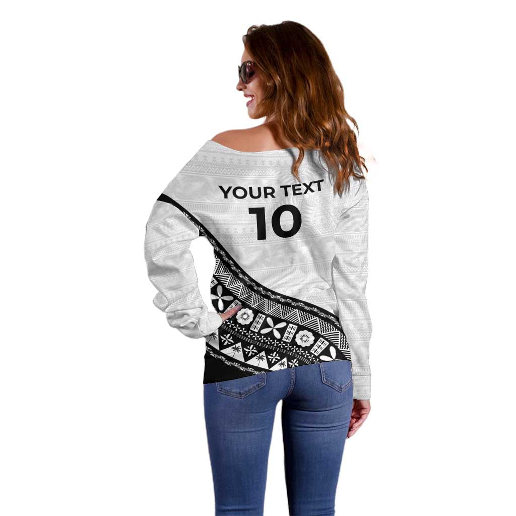 Custom Fijian Rugby Off Shoulder Sweater Tapa Pattern and Palm Tree Tribal