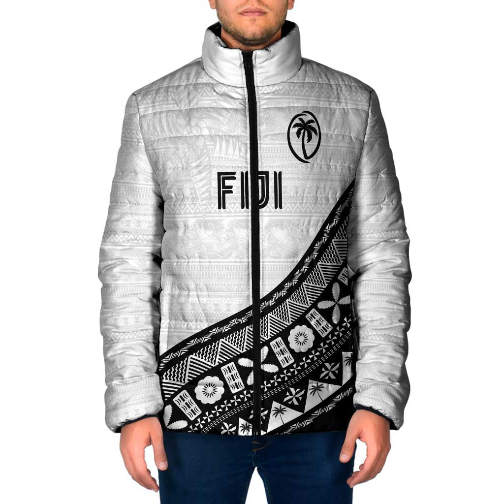 Custom Fijian Rugby Padded Jacket Tapa Pattern and Palm Tree Tribal
