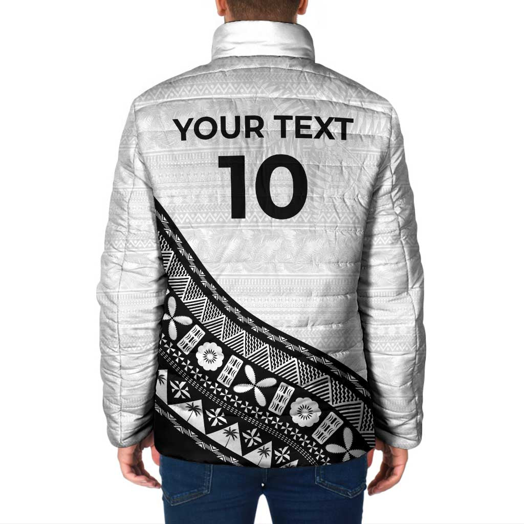 Custom Fijian Rugby Padded Jacket Tapa Pattern and Palm Tree Tribal