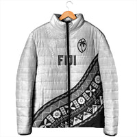 Custom Fijian Rugby Padded Jacket Tapa Pattern and Palm Tree Tribal