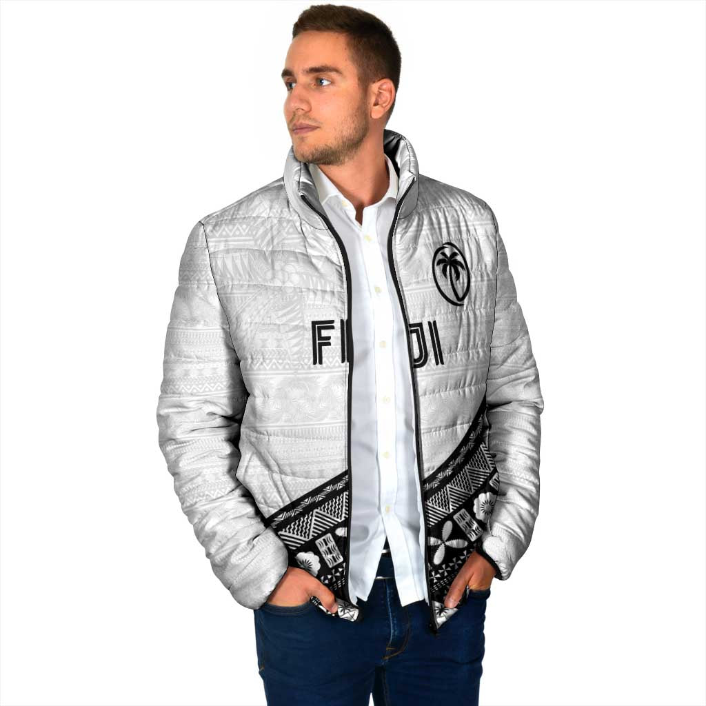 Custom Fijian Rugby Padded Jacket Tapa Pattern and Palm Tree Tribal