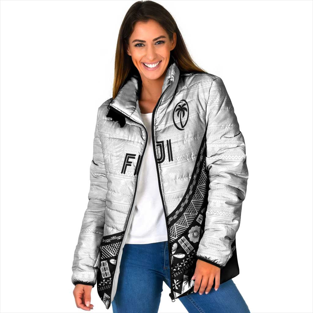 Custom Fijian Rugby Padded Jacket Tapa Pattern and Palm Tree Tribal
