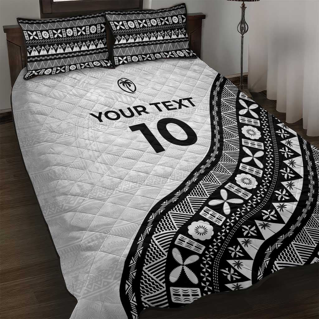 Custom Fijian Rugby Quilt Bed Set Tapa Pattern and Palm Tree Tribal