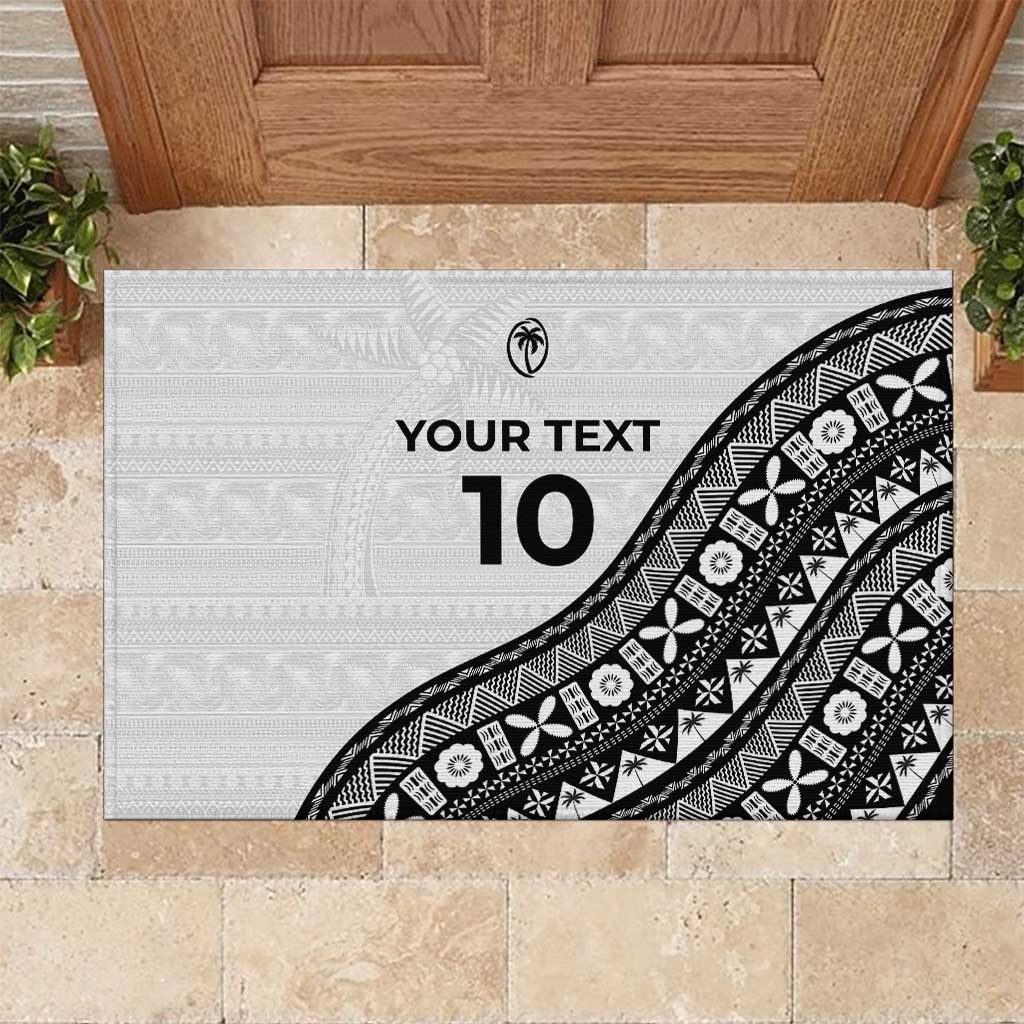 Custom Fijian Rugby Rubber Doormat Tapa Pattern and Palm Tree Tribal