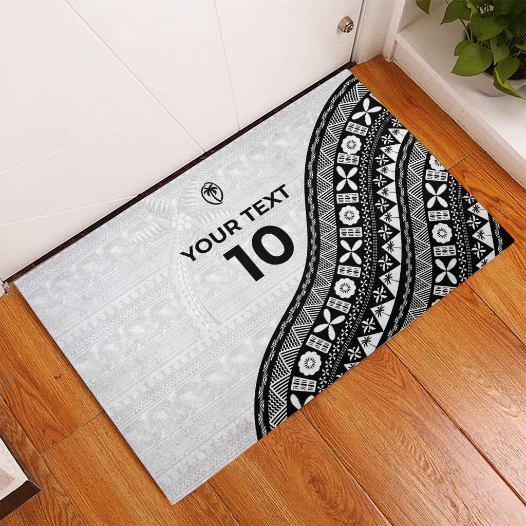 Custom Fijian Rugby Rubber Doormat Tapa Pattern and Palm Tree Tribal