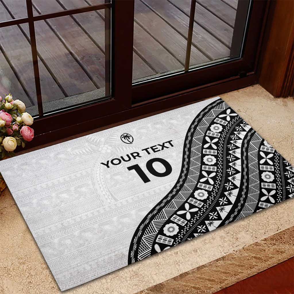 Custom Fijian Rugby Rubber Doormat Tapa Pattern and Palm Tree Tribal