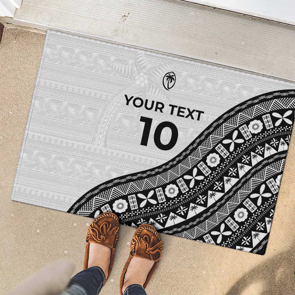 Custom Fijian Rugby Rubber Doormat Tapa Pattern and Palm Tree Tribal