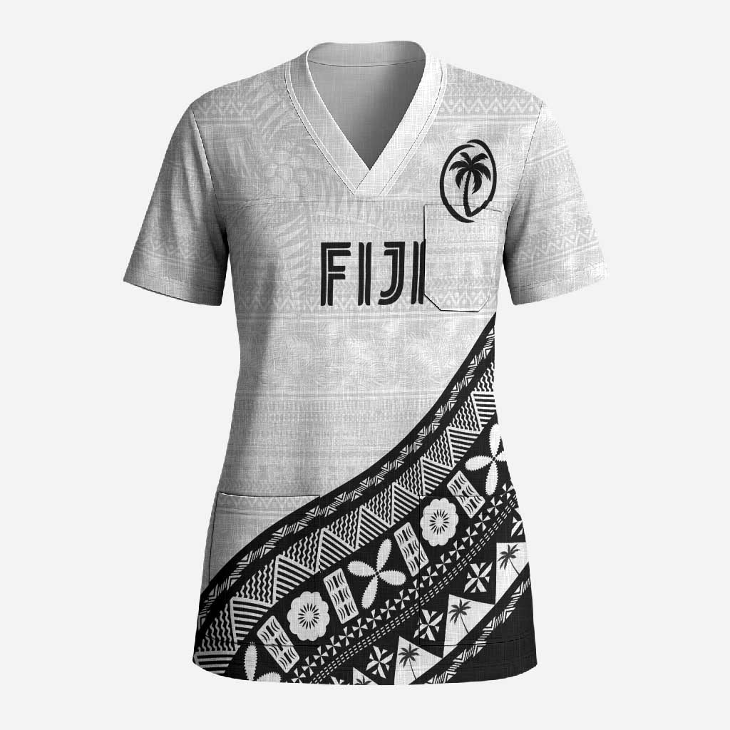 Custom Fijian Rugby Scrub Top Tapa Pattern and Palm Tree Tribal