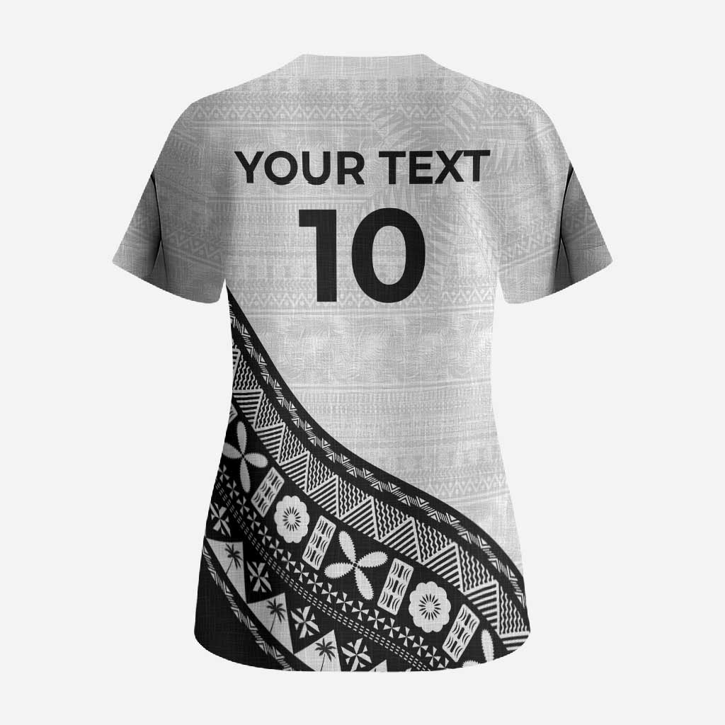 Custom Fijian Rugby Scrub Top Tapa Pattern and Palm Tree Tribal