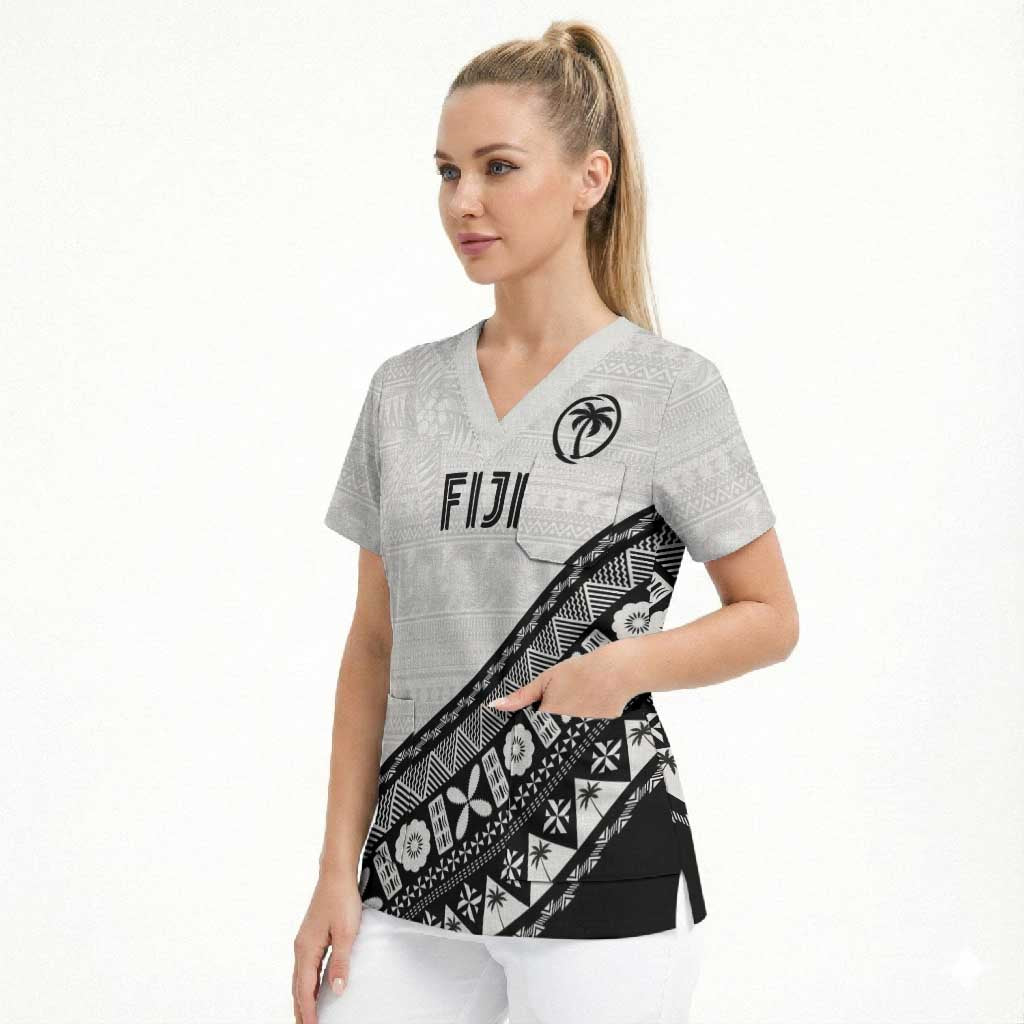 Custom Fijian Rugby Scrub Top Tapa Pattern and Palm Tree Tribal