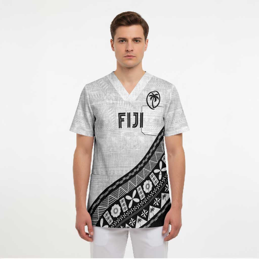Custom Fijian Rugby Scrub Top Tapa Pattern and Palm Tree Tribal