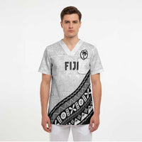 Custom Fijian Rugby Scrub Top Tapa Pattern and Palm Tree Tribal